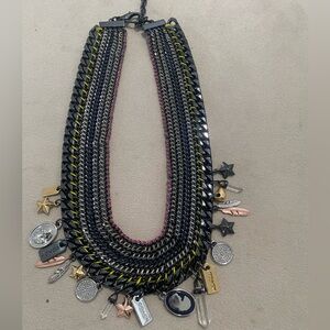 Coach Gunmetal multi Charm Necklace